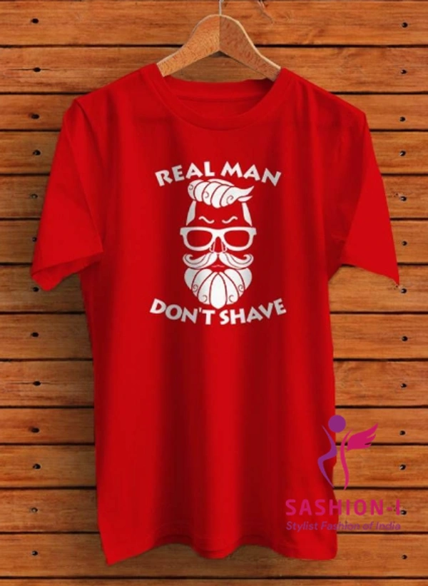 Trendy Realman Printed Cotton Red Round Neck T-shirt For Men - Red